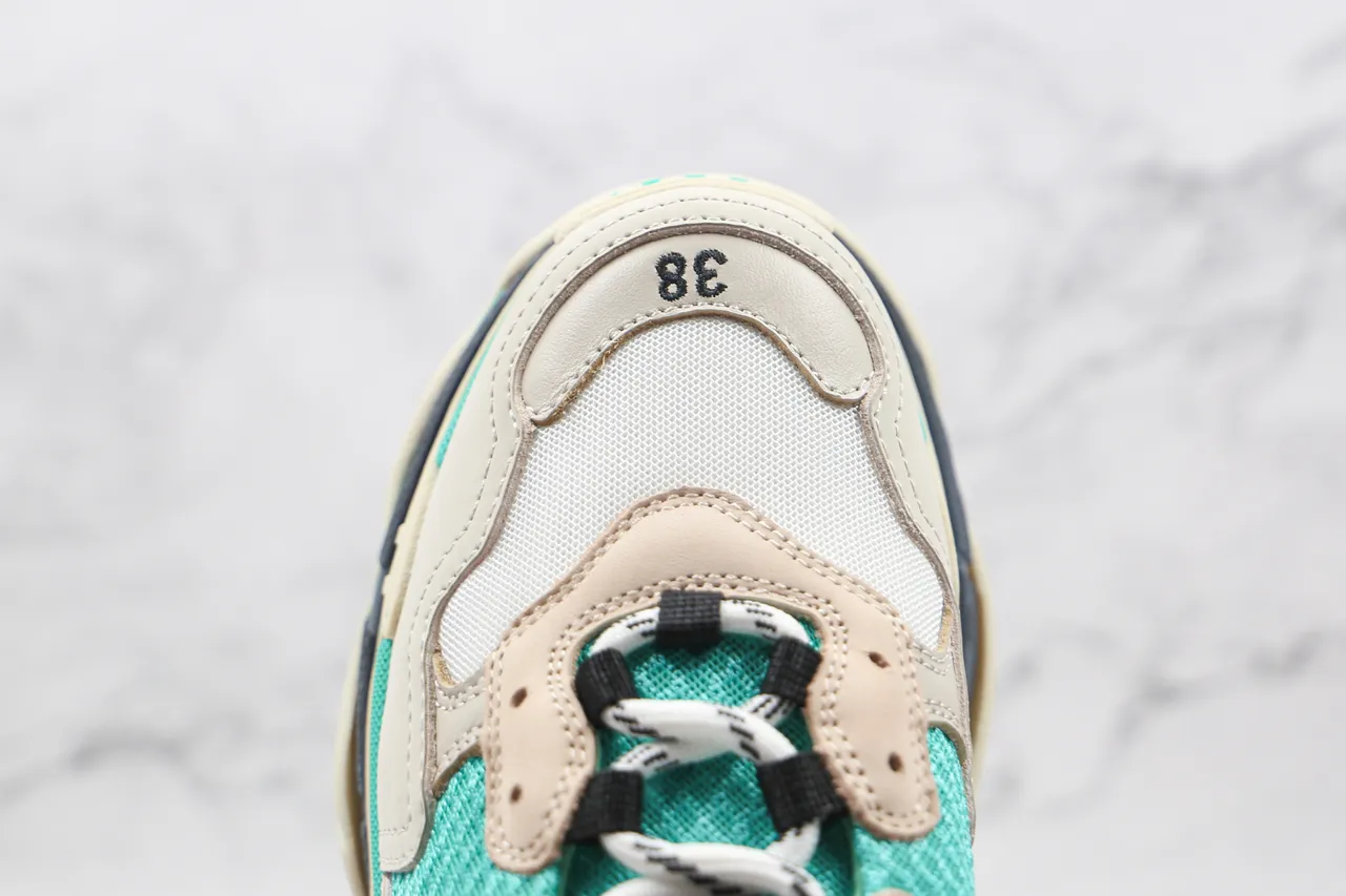Balenciaga Triple S Chaussures chunky beige et turquoise 5
