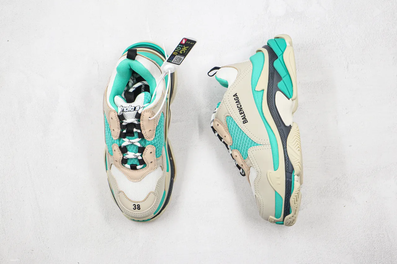 Balenciaga Triple S Chaussures chunky beige et turquoise 8