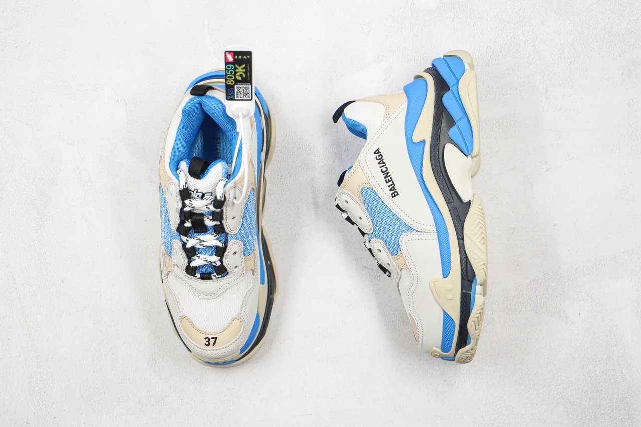 Balenciaga Triple S Blue and Beige Chunky Sneakers 9
