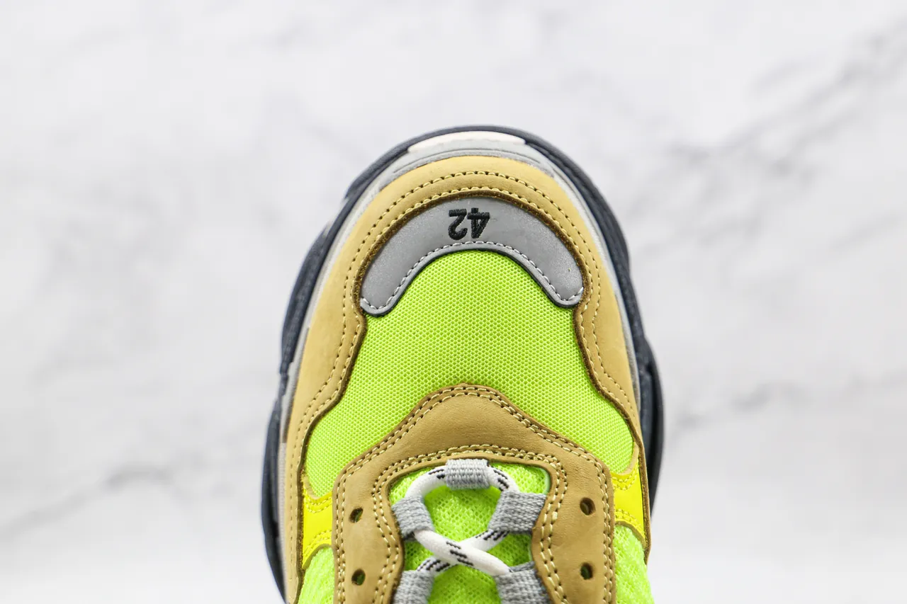 Balenciaga Triple S Amarelo neón marrom cinza tênis chunky 5
