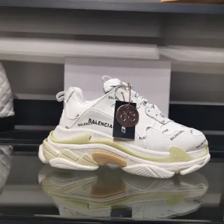 Balenciaga Triple S White and Pale Yellow Chunky Sneakers