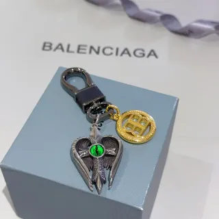 Balenciaga Winged Cross Silver Gold Pendant Green Cabochon Eye Jewelry