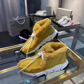 Balenciaga Yellow White Fuzzy Shearling Collar Sculpted Sole Chunky Sneakers