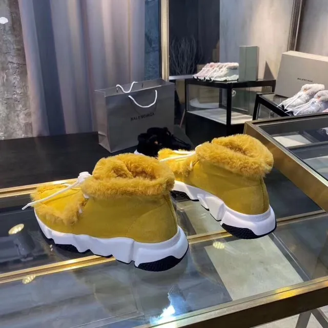Balenciaga Amarelo Branco Fuzzy Shearling Collar Solado Esculpido Tênis Chunky 2