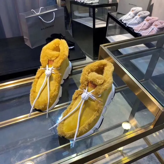 Balenciaga Amarelo Branco Fuzzy Shearling Collar Solado Esculpido Tênis Chunky 3