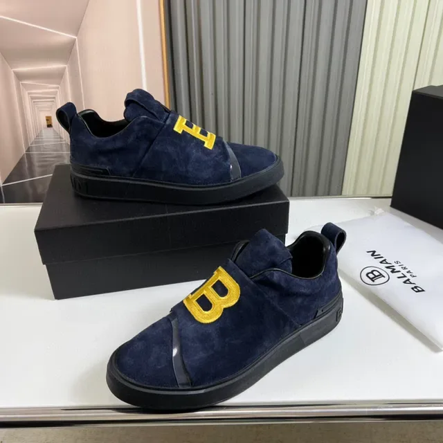Balmain B-Court নীল সুয়েড সোনালি লোগো লাইফস্টাইল স্নিকার্স 7
