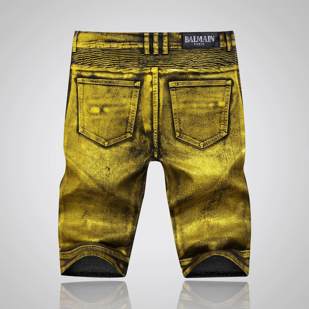 Balmain Shorts Biker Métallique Or Matelassé 14