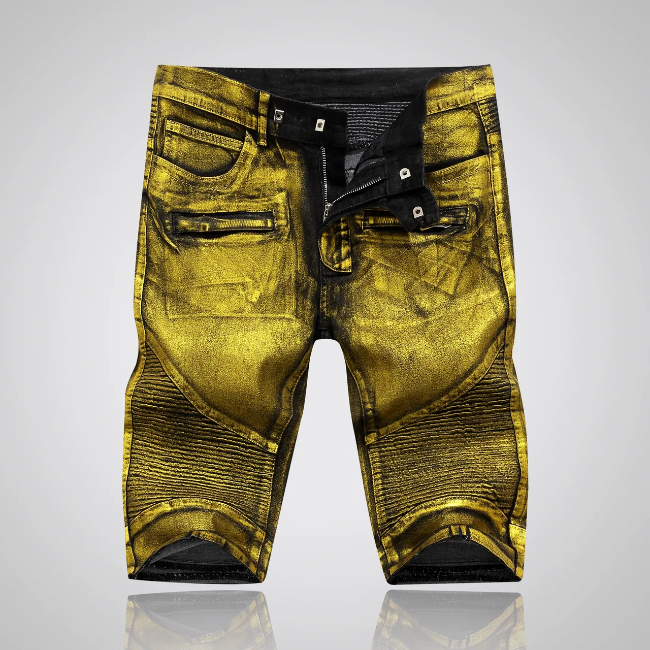 Balmain Shorts Biker Métallique Or Matelassé 15