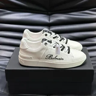 Balmain White Black Low-Top Leather Upper Lifestyle Sneakers