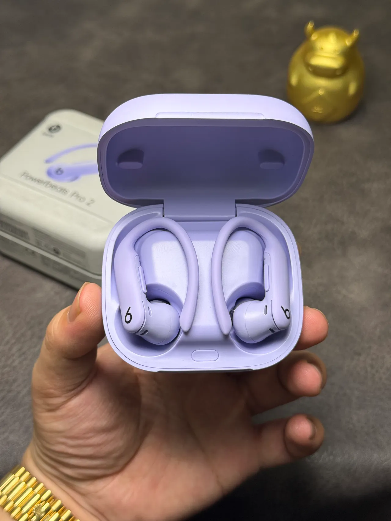 Beats Powerbeats Pro 2 बैंगनी सफेद कॉम्पैक्ट चौकोर केस मैट लैवेंडर फिनिश TWS ईयरबड्स 17