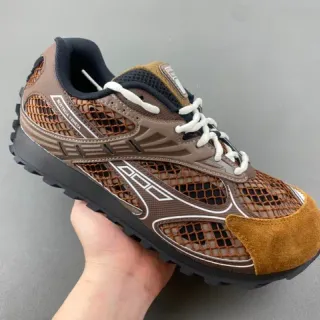 Bottega Veneta Brown Beige Mesh-Suede Hybrid Upper Molded Synthetic Cage Overlays Lifestyle Sneakers