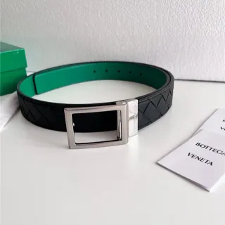 Bottega Veneta Cassette Intrecciato কালো এবং সবুজ চামড়ার বেল্ট