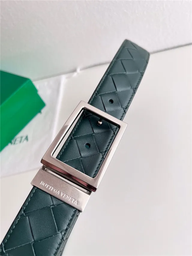 Bottega Veneta Cassette Intrecciato 黑色和绿色皮革腰带 15