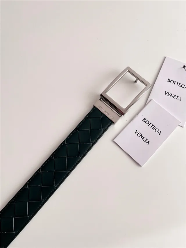 Bottega Veneta Cassette Intrecciato 黑色和绿色皮革腰带 16