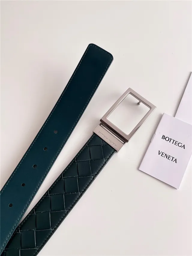 Bottega Veneta Cassette Intrecciato 黑色和绿色皮革腰带 18