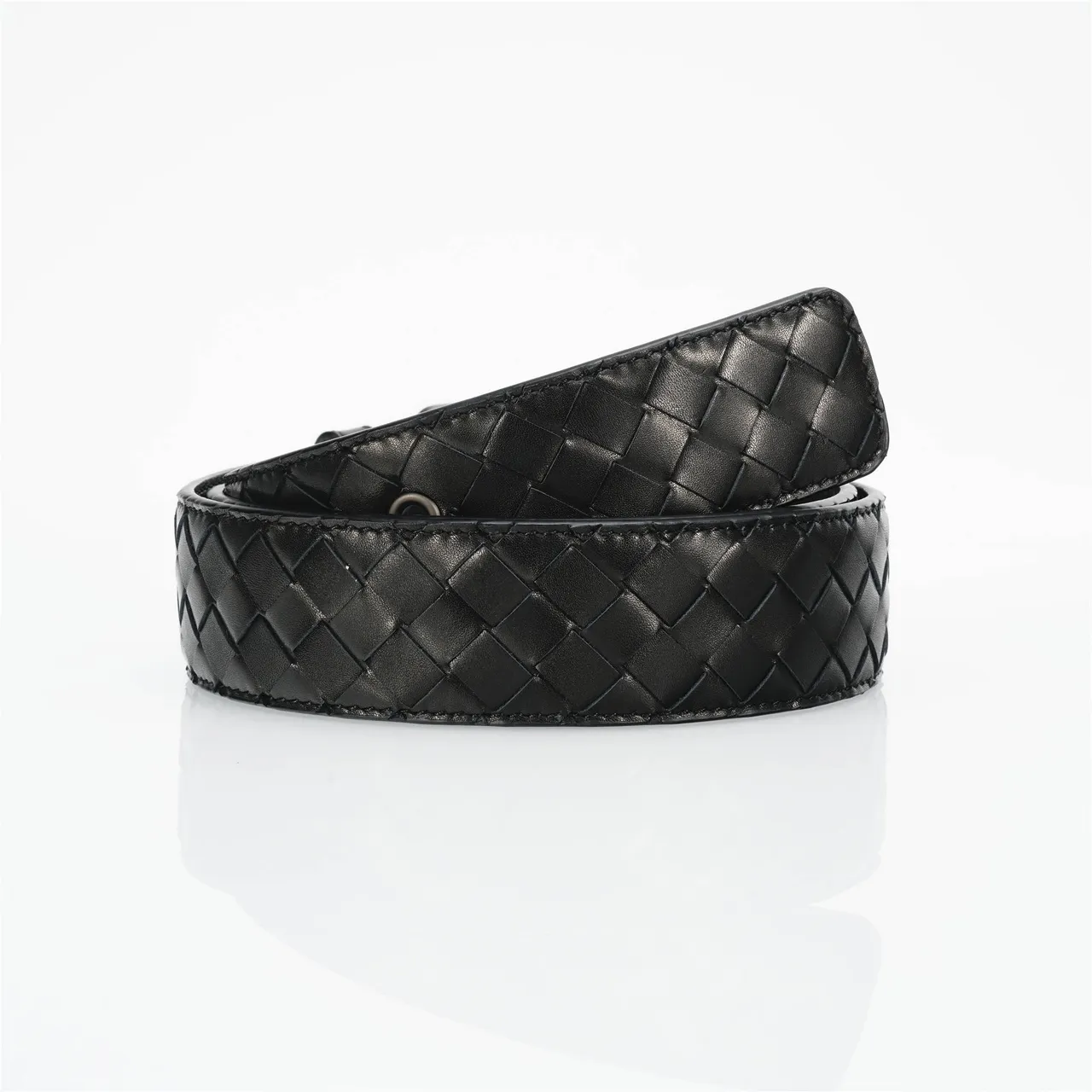 Bottega Veneta Cassette Intrecciato Black Leather Belt 3