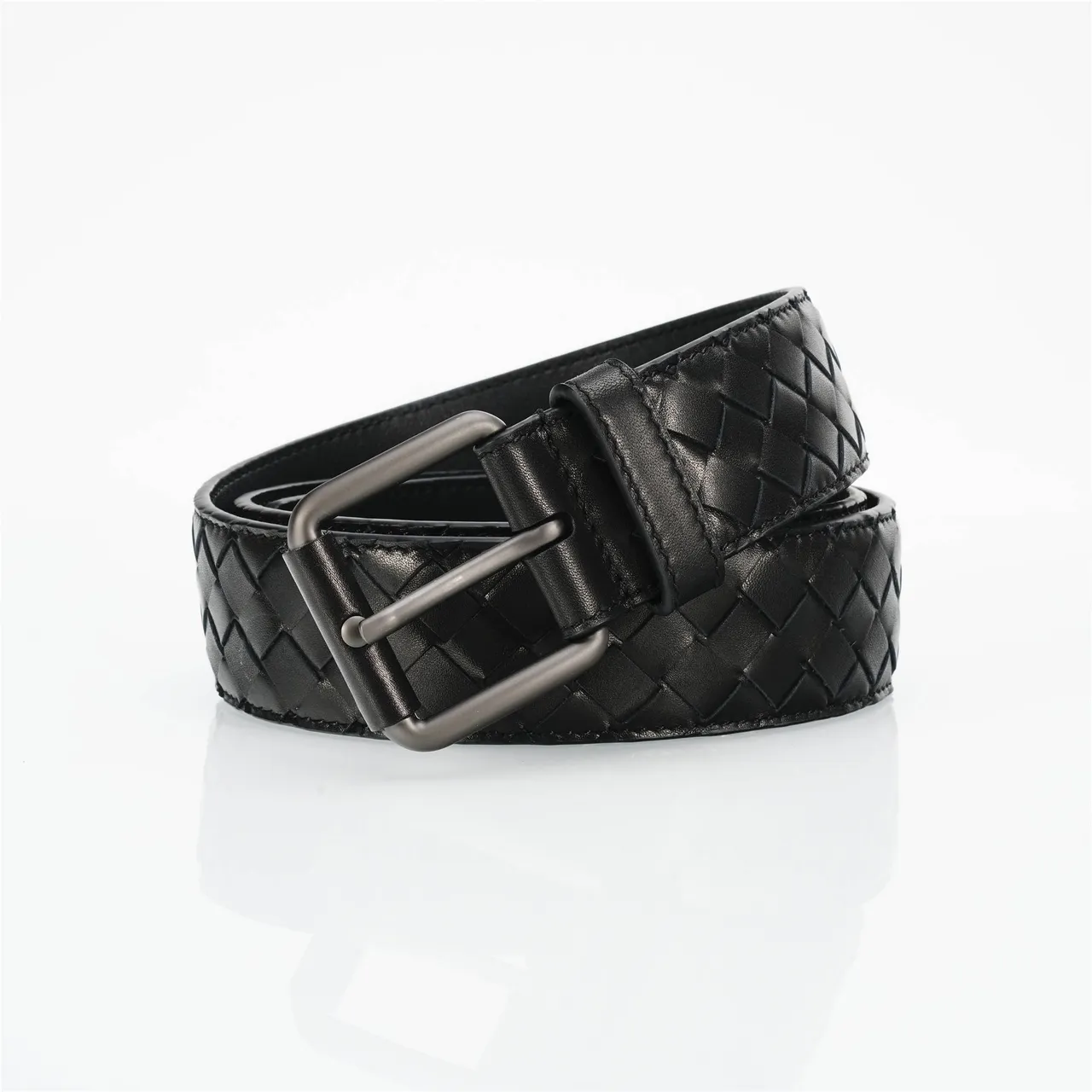 Bottega Veneta Cassette Intrecciato Black Leather Belt 4
