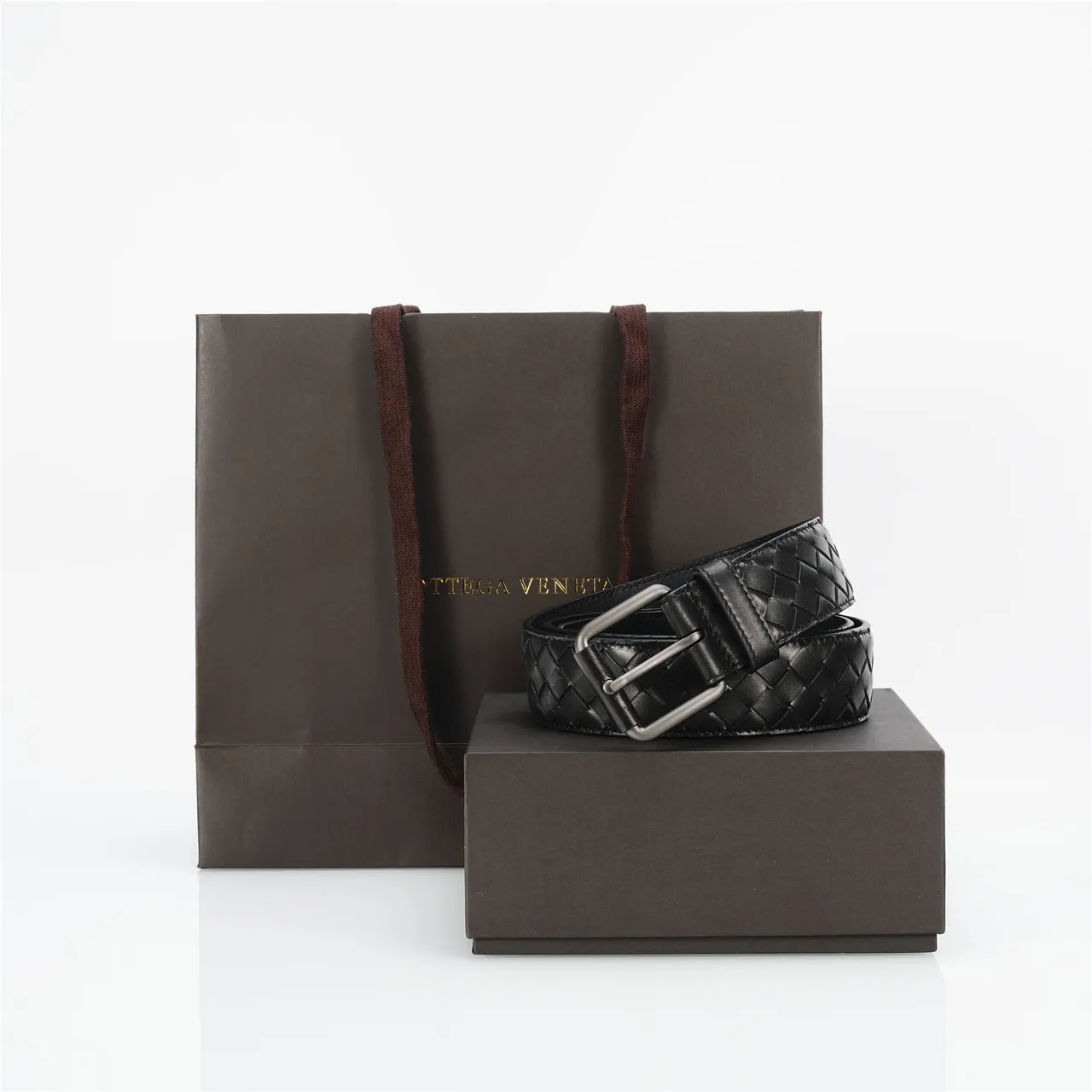 Bottega Veneta Cassette Intrecciato Black Leather Belt 5