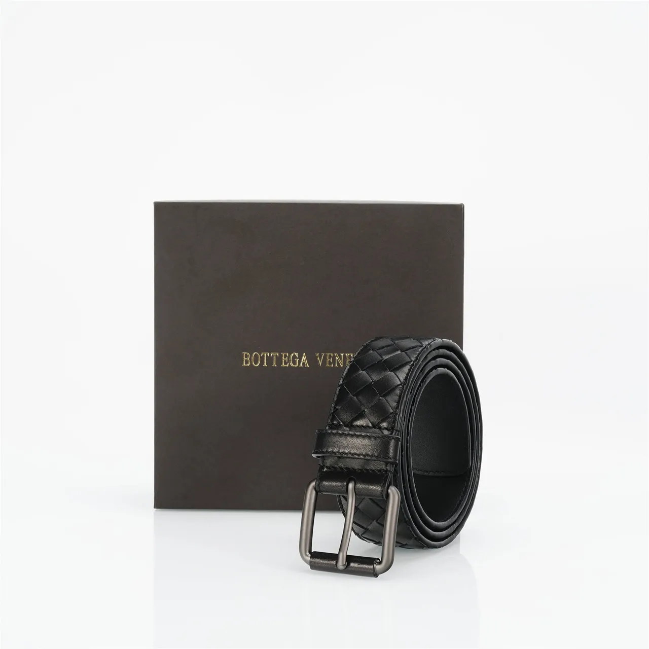 Bottega Veneta Cassette Intrecciato Black Leather Belt 6