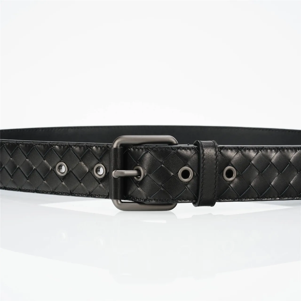 Bottega Veneta Cassette Intrecciato Black Leather Belt 8