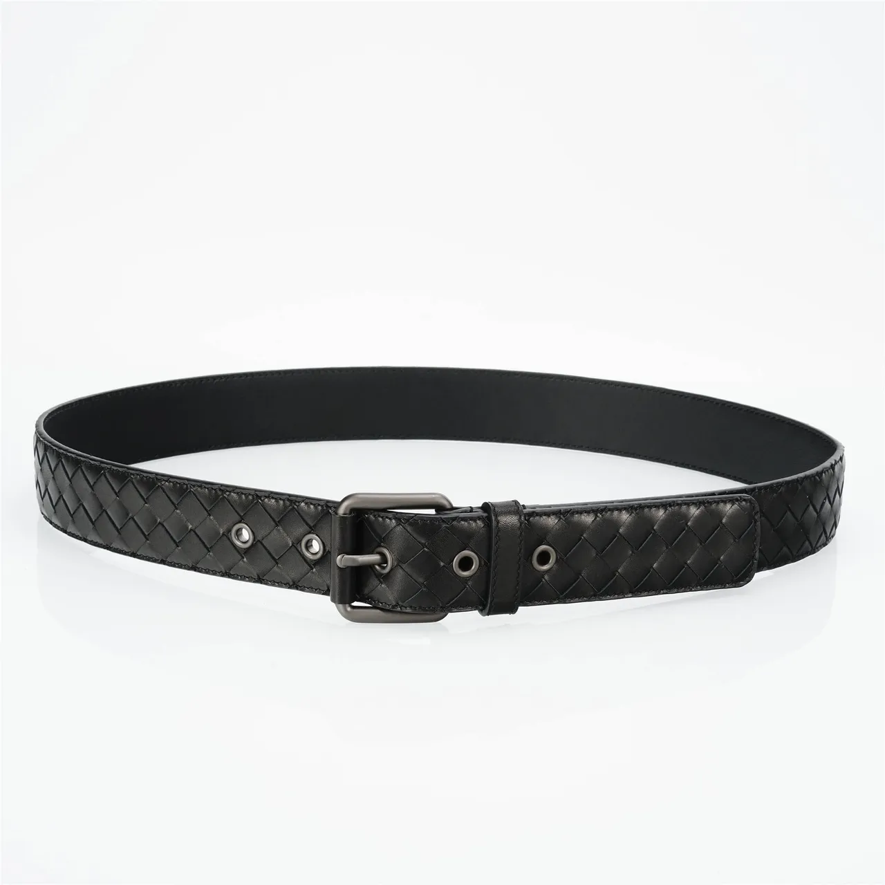 Bottega Veneta Cassette Intrecciato Black Leather Belt 9
