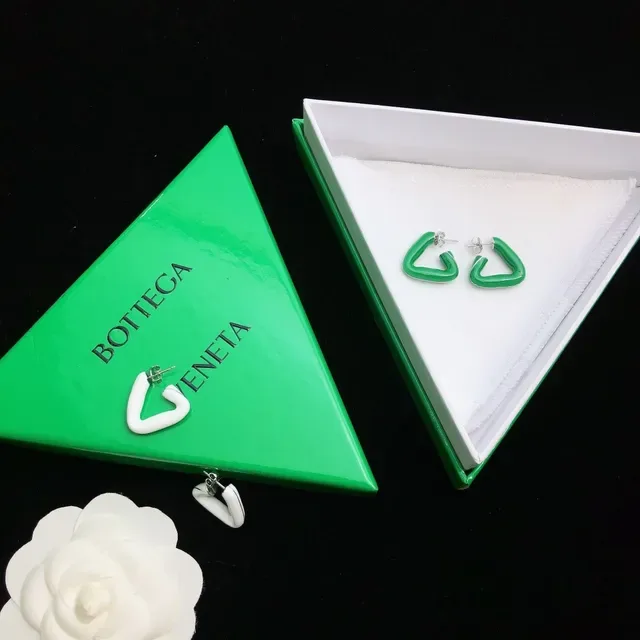Bottega Veneta Geometric Green Open Hoop Earrings 2