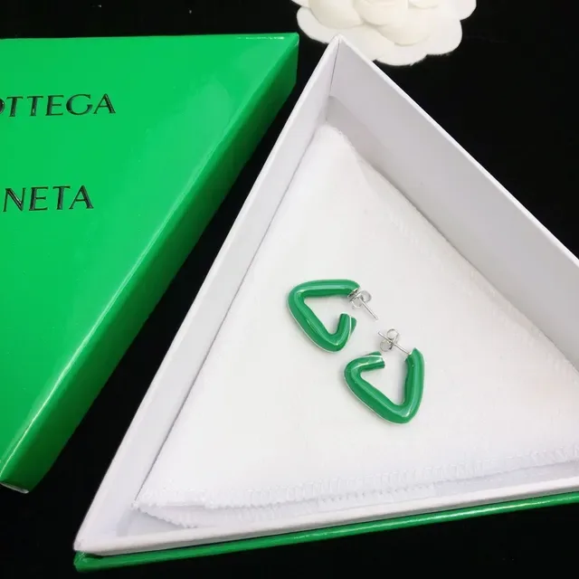 Bottega Veneta Geometric Green Open Hoop Earrings 3