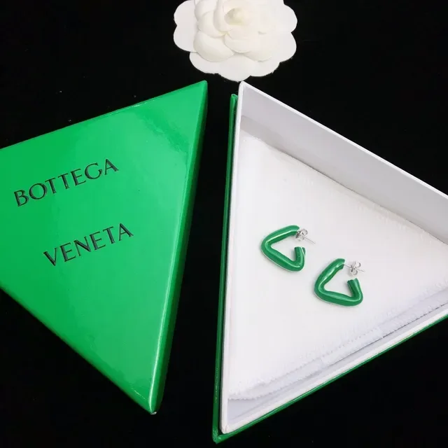 Bottega Veneta Geometric Green Open Hoop Earrings 5