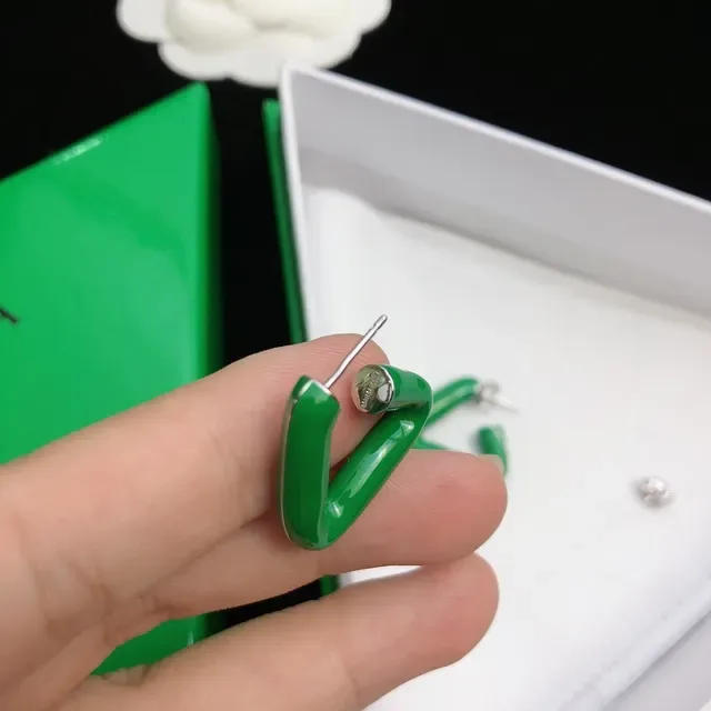 Bottega Veneta Geometric Green Open Hoop Earrings 7
