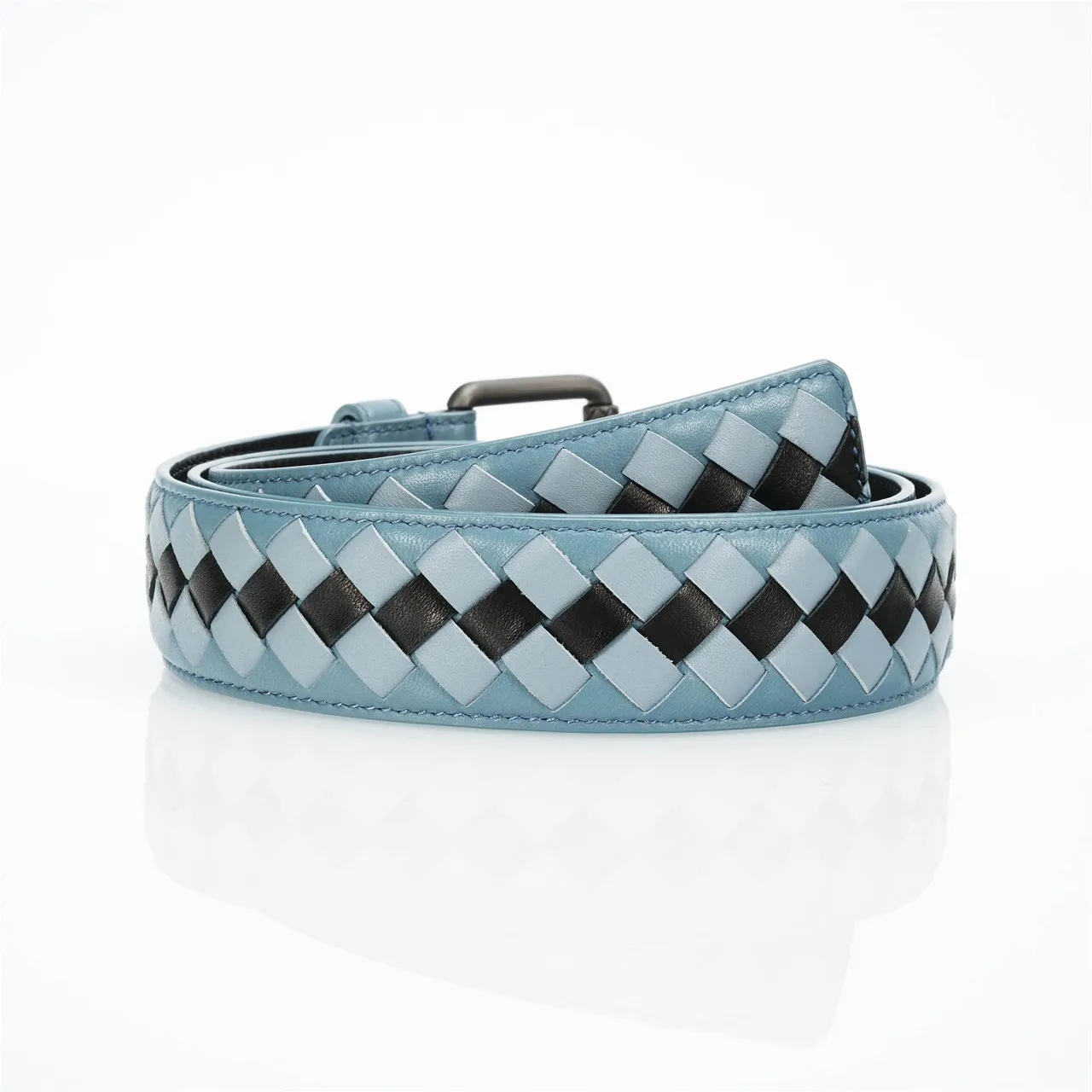 Bottega Veneta Intrecciato cinto Azul Preto entrelaçado Duas Cores Couro Cinto 3
