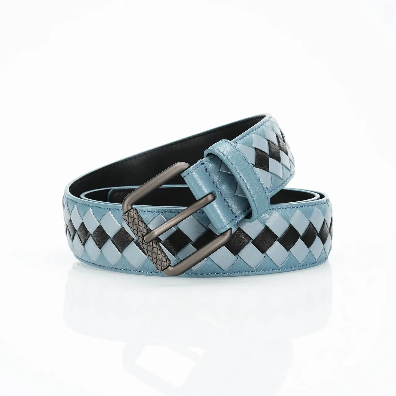 Bottega Veneta Intrecciato cinto Azul Preto entrelaçado Duas Cores Couro Cinto 4