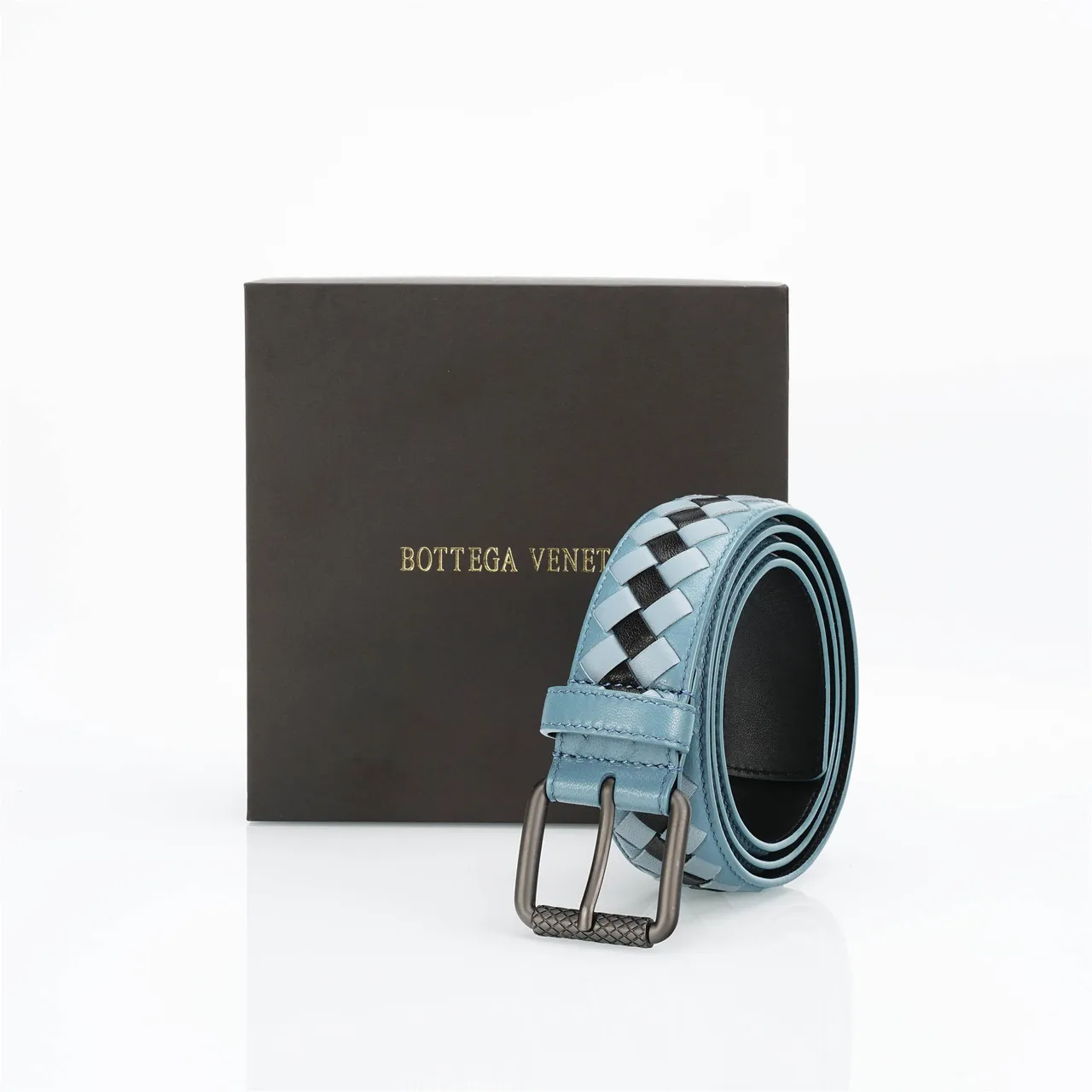 Bottega Veneta Intrecciato cinto Azul Preto entrelaçado Duas Cores Couro Cinto 6