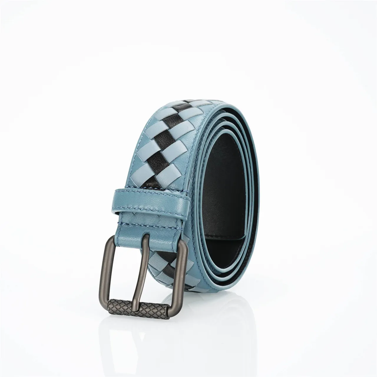 Bottega Veneta Intrecciato cinto Azul Preto entrelaçado Duas Cores Couro Cinto 7