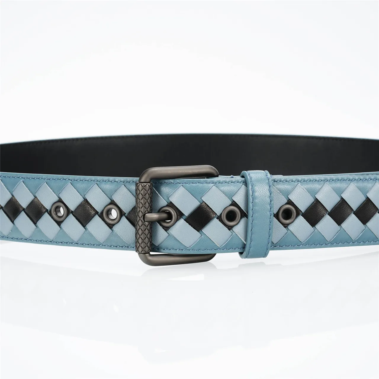 Bottega Veneta Intrecciato cinto Azul Preto entrelaçado Duas Cores Couro Cinto 8
