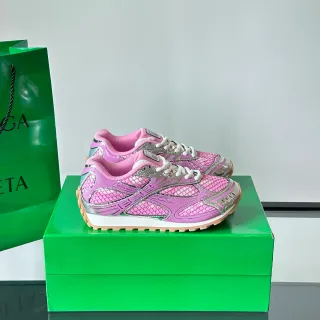 Bottega Veneta Pink Fishnet Mesh and Silver Overlay Lifestyle Sneakers