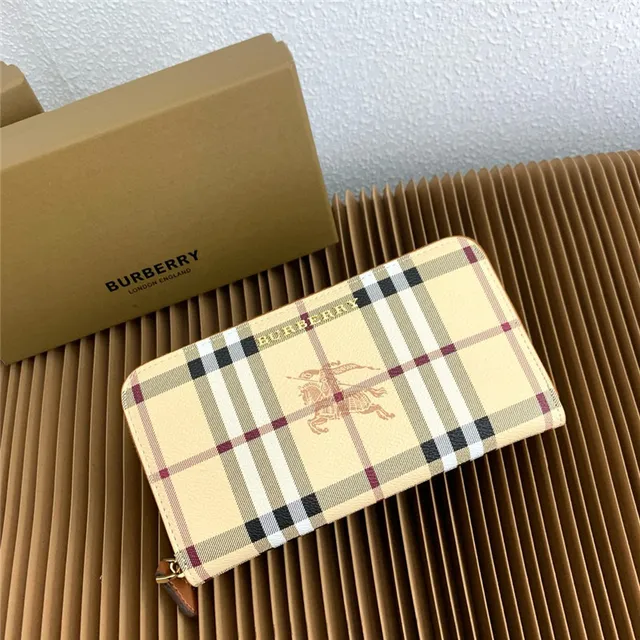 Burberry beige multicol casa a cuadros escocés grabado ecuestre caballero billetera larga 10