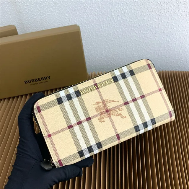 Burberry beige multicol casa a cuadros escocés grabado ecuestre caballero billetera larga 16