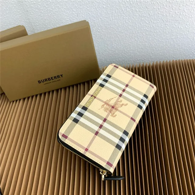 Burberry beige multicol casa a cuadros escocés grabado ecuestre caballero billetera larga 18