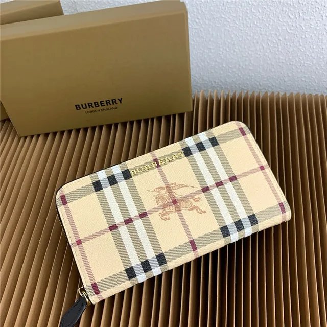 Burberry beige multicol casa a cuadros escocés grabado ecuestre caballero billetera larga 19