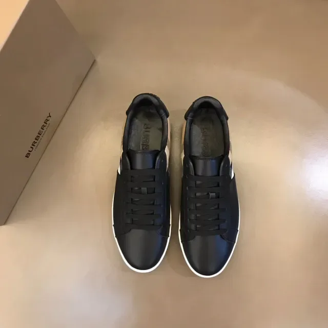 Burberry কালো বেইজ চামড়া উপরের অংশ চেক সাইড প্যানেল লাইফস্টাইল স্নিকার 2