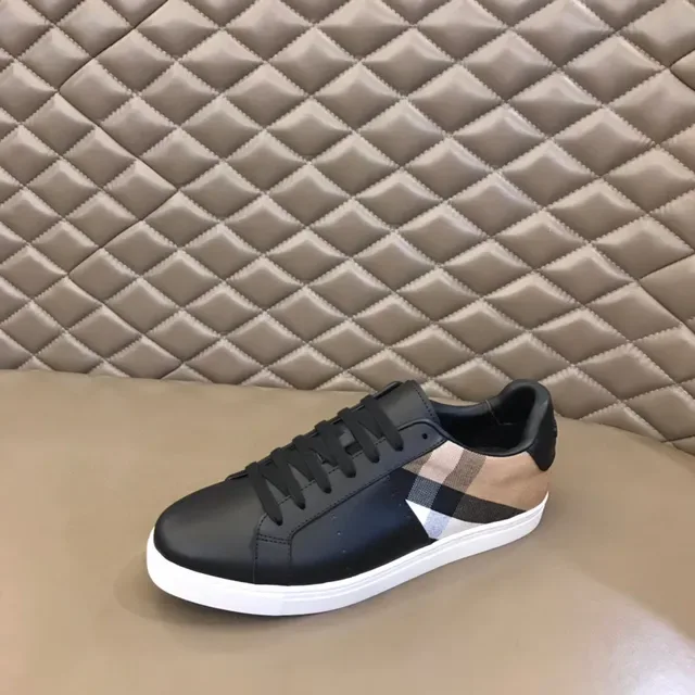 Burberry কালো বেইজ চামড়া উপরের অংশ চেক সাইড প্যানেল লাইফস্টাইল স্নিকার 4