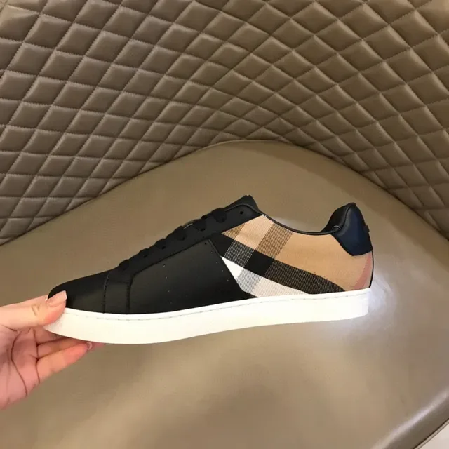 Burberry কালো বেইজ চামড়া উপরের অংশ চেক সাইড প্যানেল লাইফস্টাইল স্নিকার 7