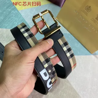 Burberry Black Beige Reversible Check-Pattern Leather Belt