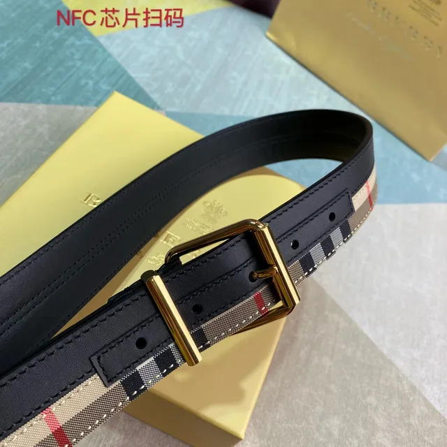 Burberry Black Beige Reversible Check-Pattern Leather Belt 8