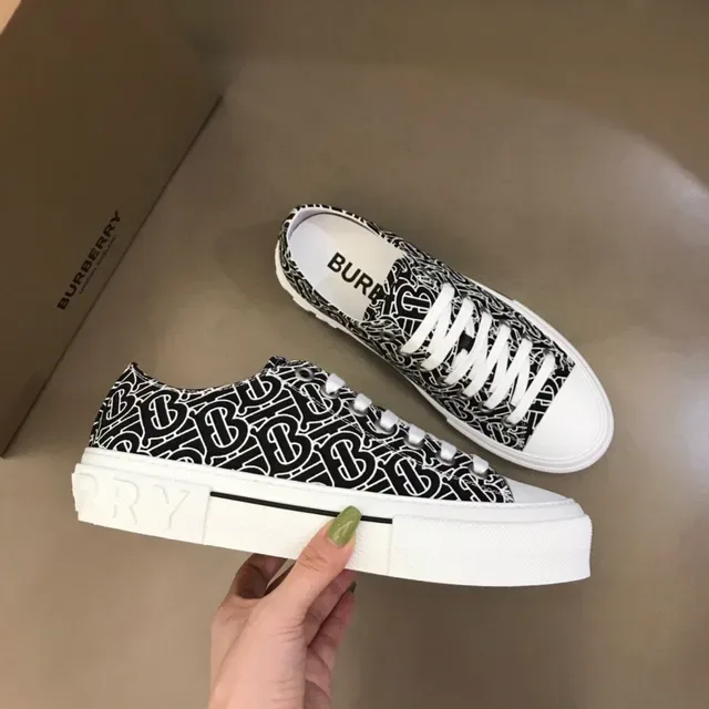 Burberry Black White Monogram-Printed Platform Sole Lifestyle Sneakers 7