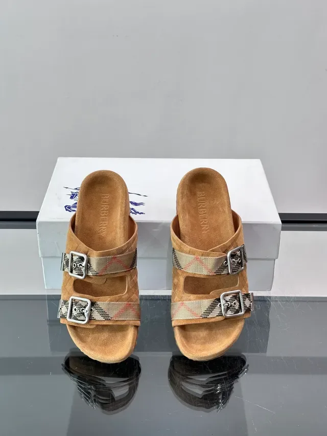 Burberry Knight Sandálias Casuais Preto Bege Dupla Tira Fivela 7