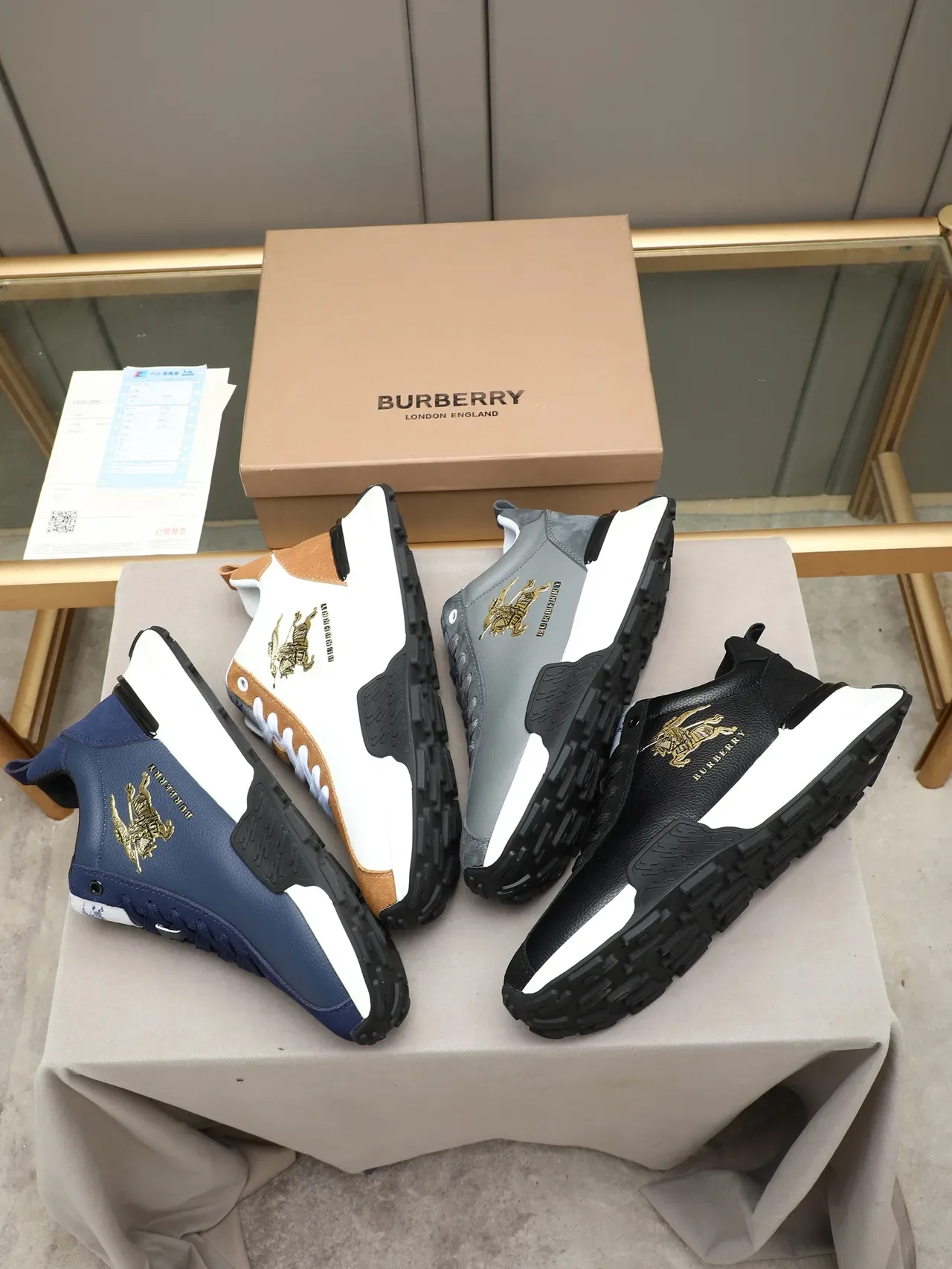 Burberry Knight White and Tan Two-Tone Chunky Sneakers 2