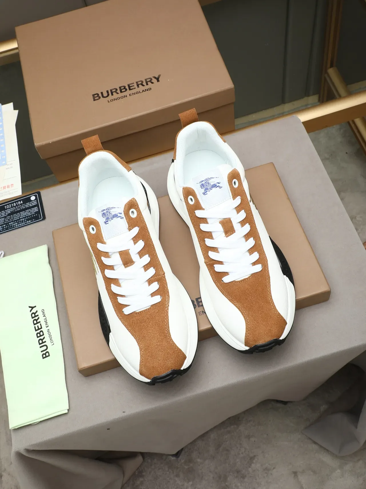 Burberry Knight White and Tan Two-Tone Chunky Sneakers 3
