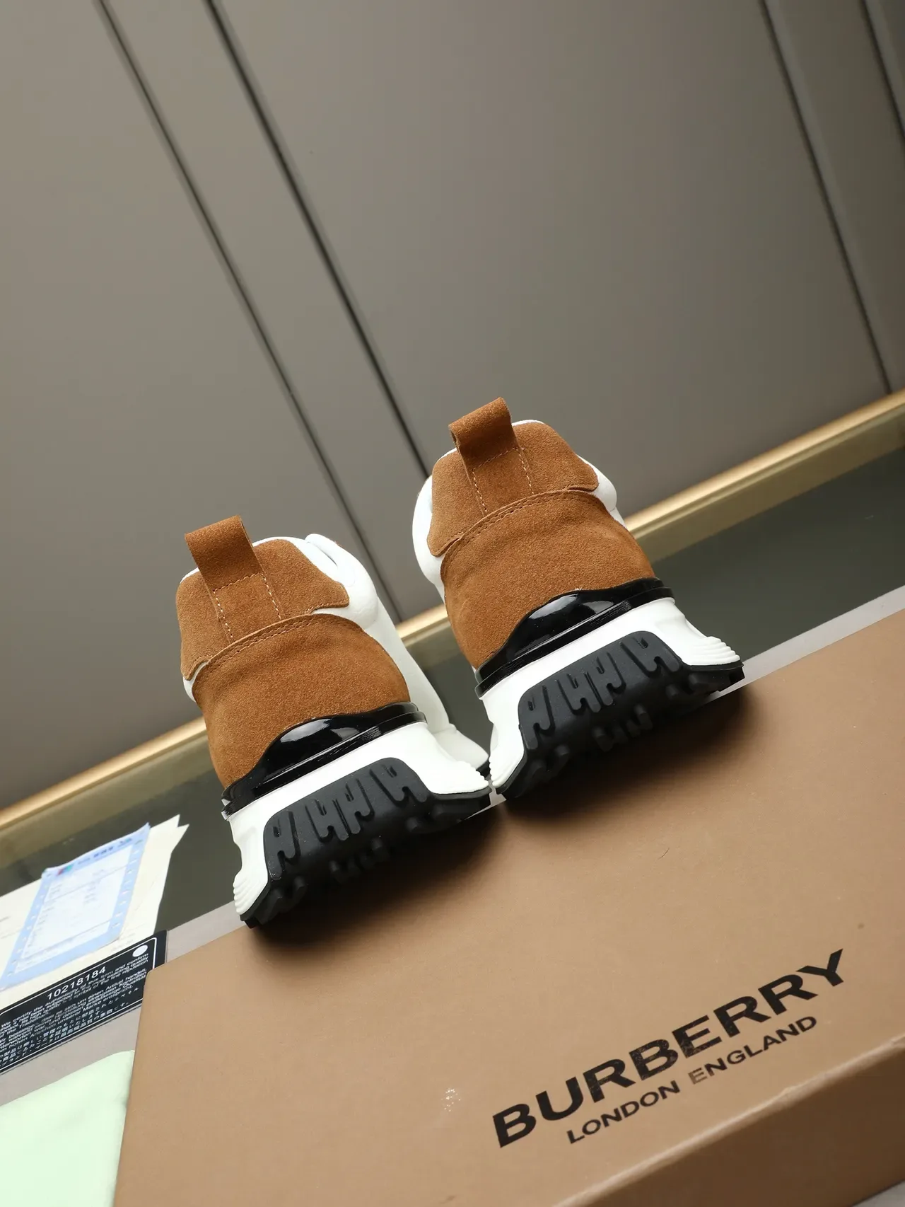 Burberry Knight White and Tan Two-Tone Chunky Sneakers 4