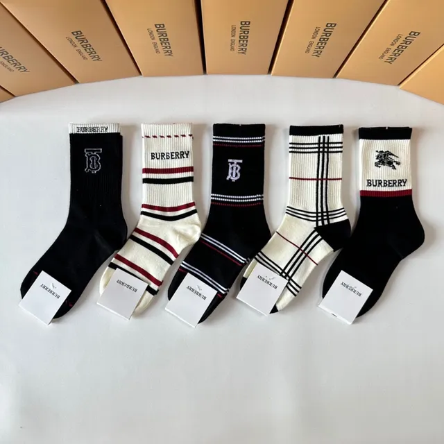 Burberry Logo-Cuffed Striped and Check Pattern Crew Socks 2